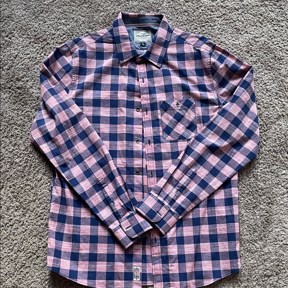 Classic Pink and Blue Plaid Button Down Shirt large tall
047